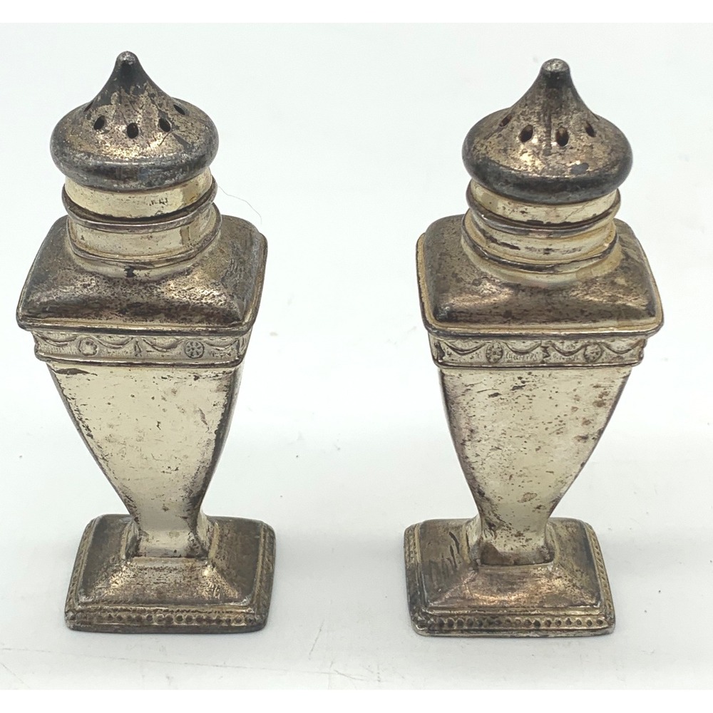 Vintage Silverplate Pedestal Salt and Pepper Shakers Set‎ Neoclassical Art Deco